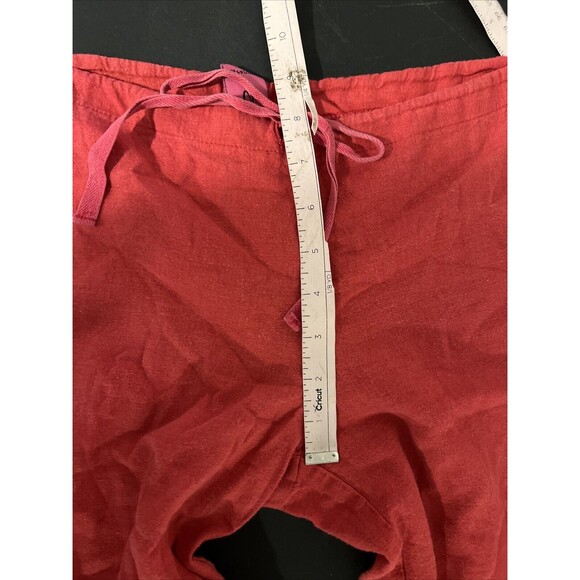 Vintage Y2K Wrapper Low Rise Linen Wide Leg Crop Pants Cargo Pedal Pusher Red‎ - Picture 13 of 16